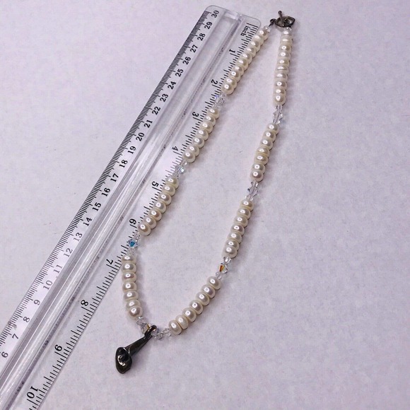 file.jpg Lety G Sterling Silver Calla Lily FLower Charm Pearl Necklace Faceted Glass Bead